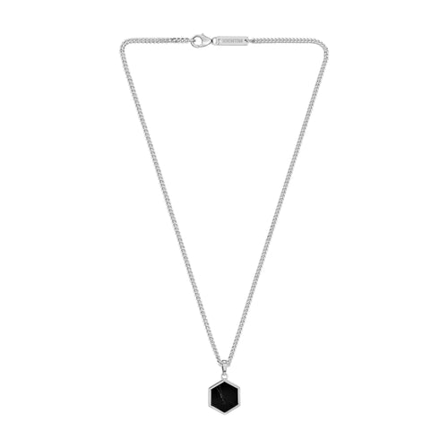 HEXAGON ZWART MARMER COLLIER 925 ZILVER GERHODINEERD - IDENTIM®