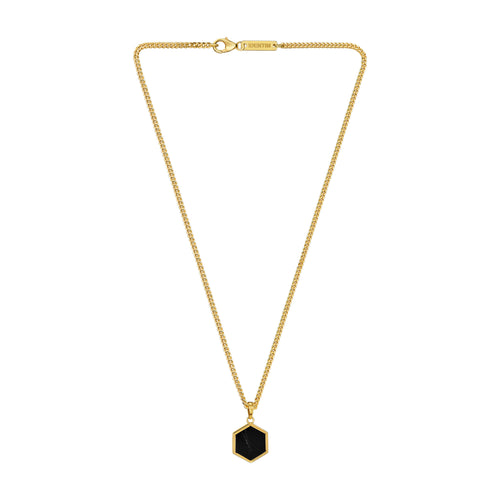HEXAGON ZWART MARMER COLLIER 925 ZILVER 18 KARAAT VERGULD - IDENTIM®