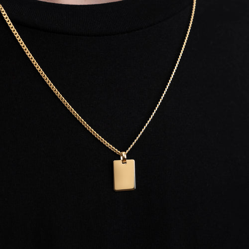 GRAVEERPLAATJE RECHTHOEK COLLIER 925 ZILVER 18 KARAAT VERGULD - IDENTIM®