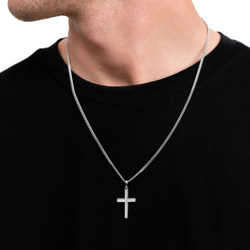 KRUIS COLLIER ICED OUT 925 ZILVER GERHODINEERD - IDENTIM®
