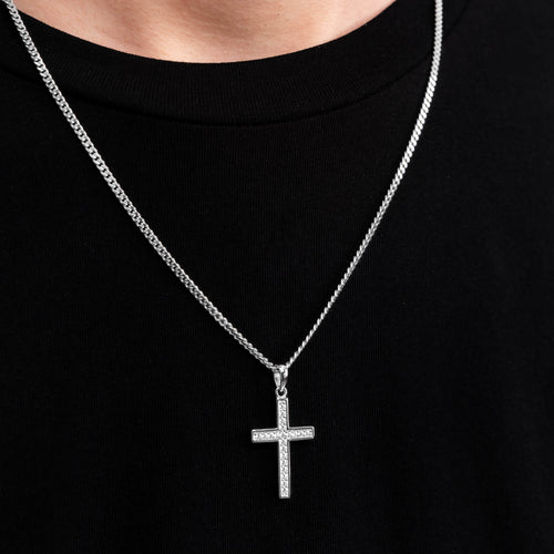 KRUIS COLLIER ICED OUT 925 ZILVER GERHODINEERD - IDENTIM®