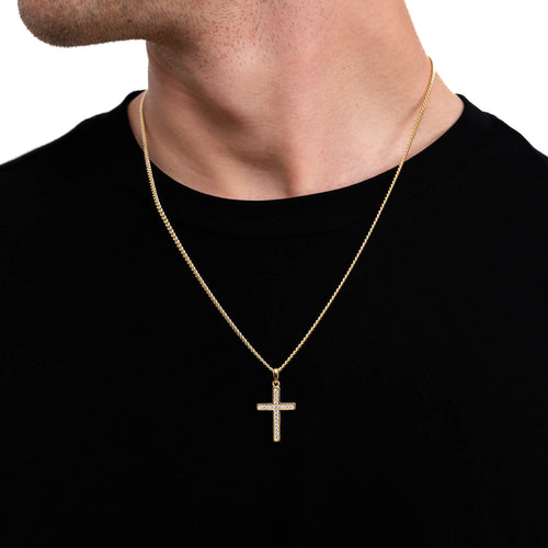 KRUIS COLLIER ICED OUT 925 ZILVER 18 KARAAT VERGULD - IDENTIM®