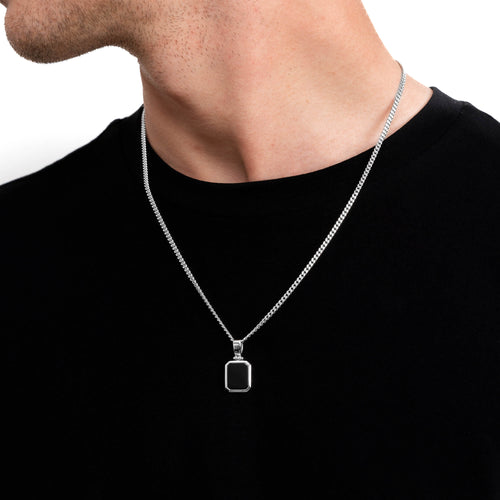 ONYX OCTAGON HALSKETTING 925 ZILVER GERHODINEERD - IDENTIM®