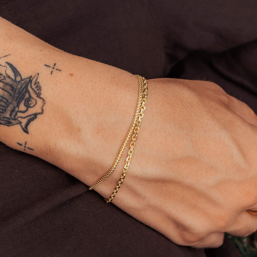 ARMBANDSET ERBS FRANCO GOUDEN ARMBAND 925 ZILVER 18 KARAAT VERGULD - IDENTIM®