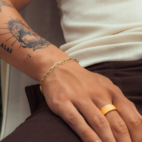 ARMBAND SET PAPERCLIP GEPANTSERDE BAR GOUDEN ARMBAND 925 ZILVER 18 KARAAT VERGULD - IDENTIM®