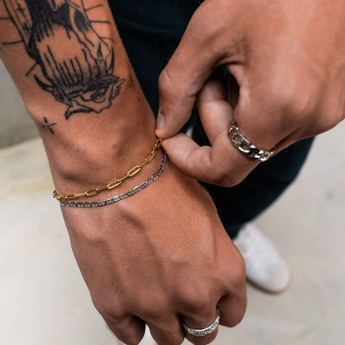 ARMBAND SET PAPERCLIP GEPANTSERDE BAR ZILVER & GOUD ARMBAND 925 ZILVER BICOLOR - IDENTIM®