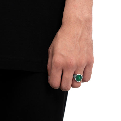 VERZEGELRING MALACHIET OVAAL 585, 750 WITGOUD, 950 PLATINA - IDENTIM®