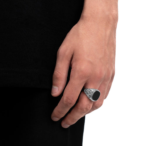 ART NOUVEAU ZEGELRING 925 ZILVER GERHODINEERD - IDENTIM®