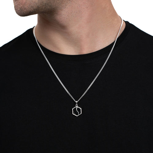 HEXAGON ZWART MARMER COLLIER 925 ZILVER GERHODINEERD - IDENTIM®