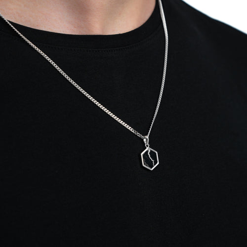 HEXAGON ZWART MARMER COLLIER 925 ZILVER GERHODINEERD - IDENTIM®