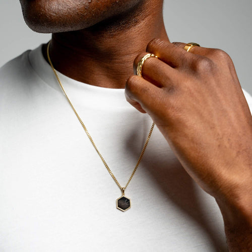 HEXAGON ZWART MARMER COLLIER 925 ZILVER 18 KARAAT VERGULD - IDENTIM®