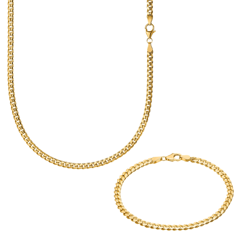CURB KETTING SET CUBAANS 925 ZILVER 18 KARAAT VERGULD 4,00MM