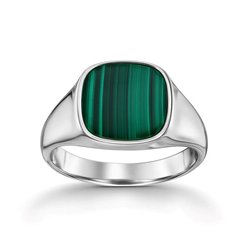 VERZEGELRING MALACHIET VIERKANT 585, 750 WITGOUD, 950 PLATINA - IDENTIM®