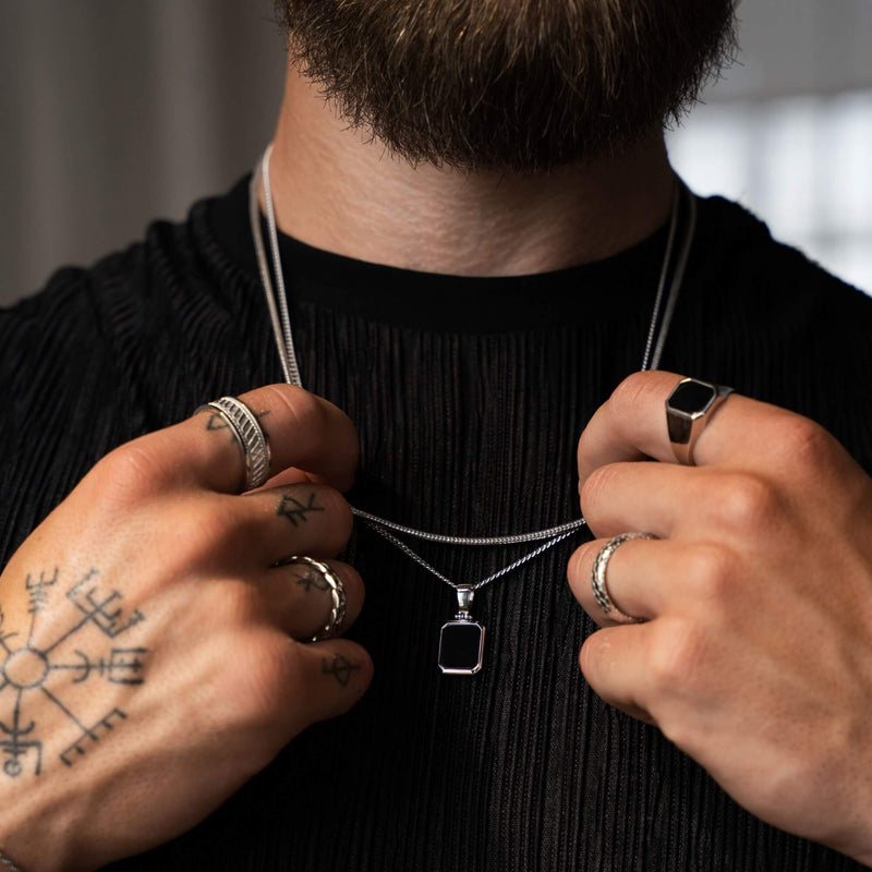 ONYX OCTAGON HALSKETTING 925 ZILVER GERHODINEERD
