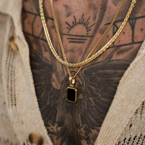ONYX OCTAGON COLLIER 925 ZILVER 18 KARAAT VERGULD - IDENTIM®