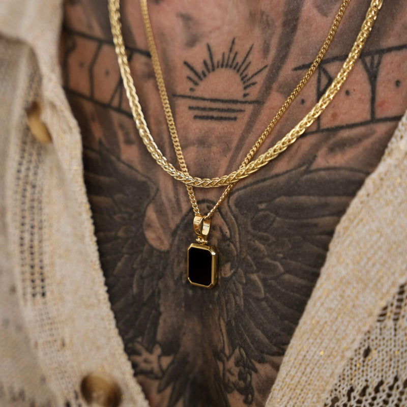 ONYX ACHTHOEK COLLIER 925 ZILVER 18 KARAAT VERGULD