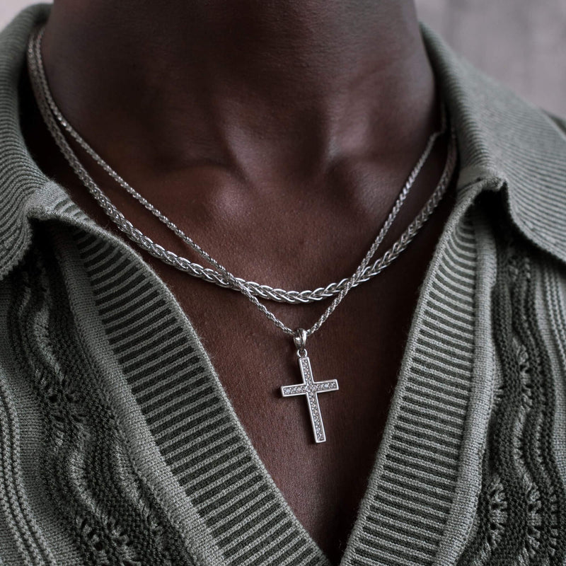 KRUIS KETTING ICED OUT 925 ZILVER GERHODINEERD