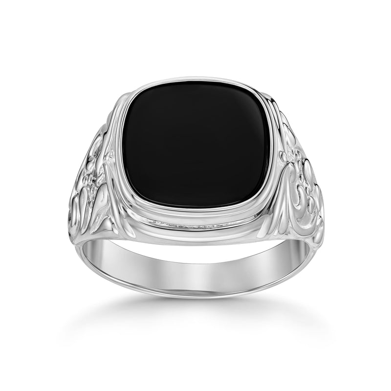 ART NOUVEAU ZEGELRING ONYX 585, 750 WITGOUD, 950 PLATINA