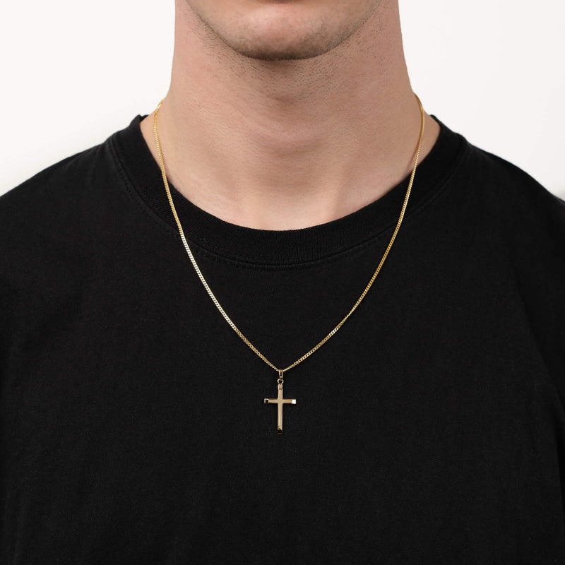 KRUIS FACETGESLEPEN COLLIER 585 GOUD