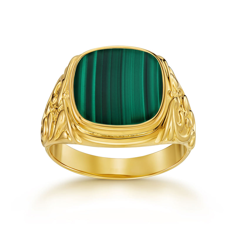 ART NOUVEAU ZEGELRING MALACHIET 585, 750 GOUD