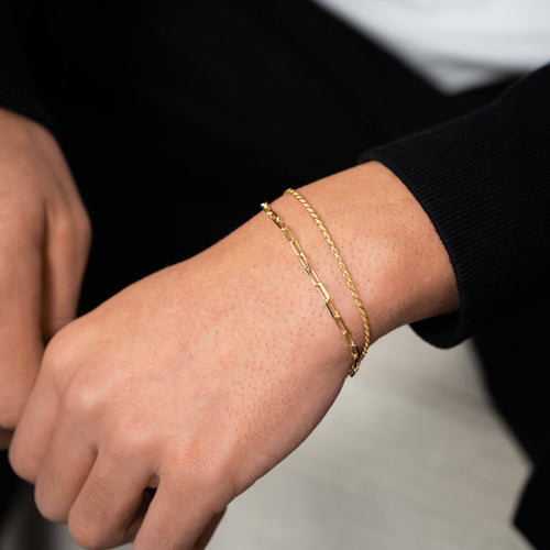 ARMBAND SET KOORD PAPERCLIP 925 ZILVER 18 KARAAT VERGULD - IDENTIM®