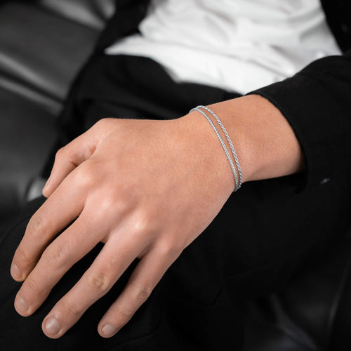 ARMBAND SET FRANCO KOORD 925 ZILVER GERHODINEERD - IDENTIM®