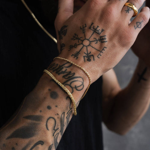 ARMBANDENSET VLECHTKOORD GOUDEN ARMBAND 925 ZILVER 18 KARAAT VERGULD - IDENTIM®