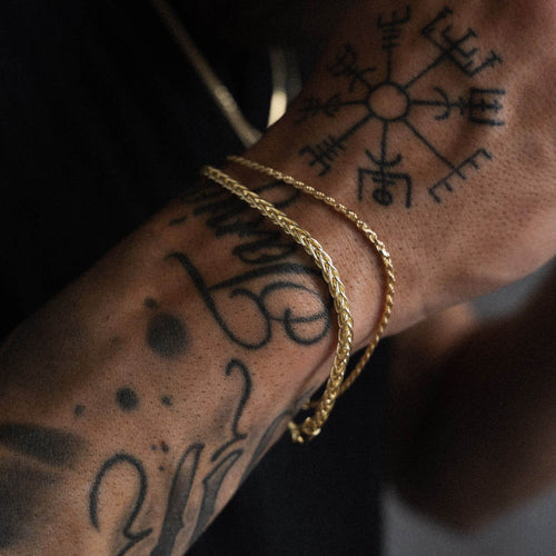 ARMBANDENSET VLECHTKOORD GOUDEN ARMBAND 925 ZILVER 18 KARAAT VERGULD - IDENTIM®