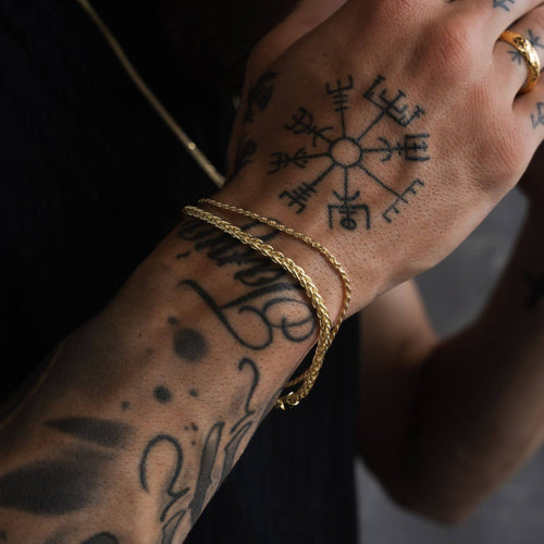 ARMBANDENSET VLECHTKOORD GOUDEN ARMBAND 925 ZILVER 18 KARAAT VERGULD - IDENTIM®