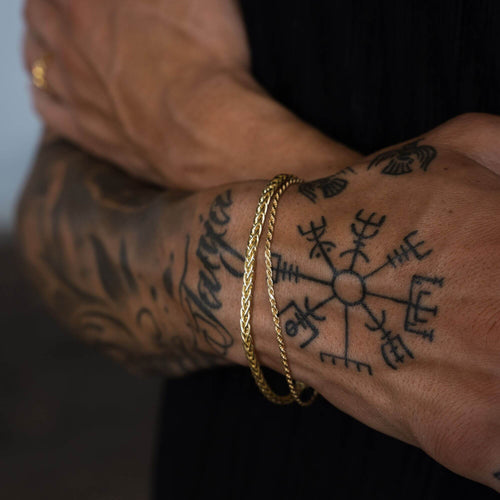 ARMBANDENSET VLECHTKOORD GOUDEN ARMBAND 925 ZILVER 18 KARAAT VERGULD - IDENTIM®