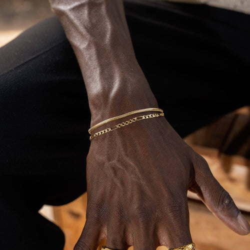 ARMBANDENSET SLANG FIGARO GOUDEN ARMBAND 925 ZILVER 18 KARAAT VERGULD - IDENTIM®