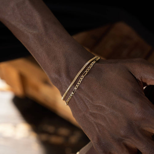 ARMBANDENSET SLANG FIGARO GOUDEN ARMBAND 925 ZILVER 18 KARAAT VERGULD - IDENTIM®