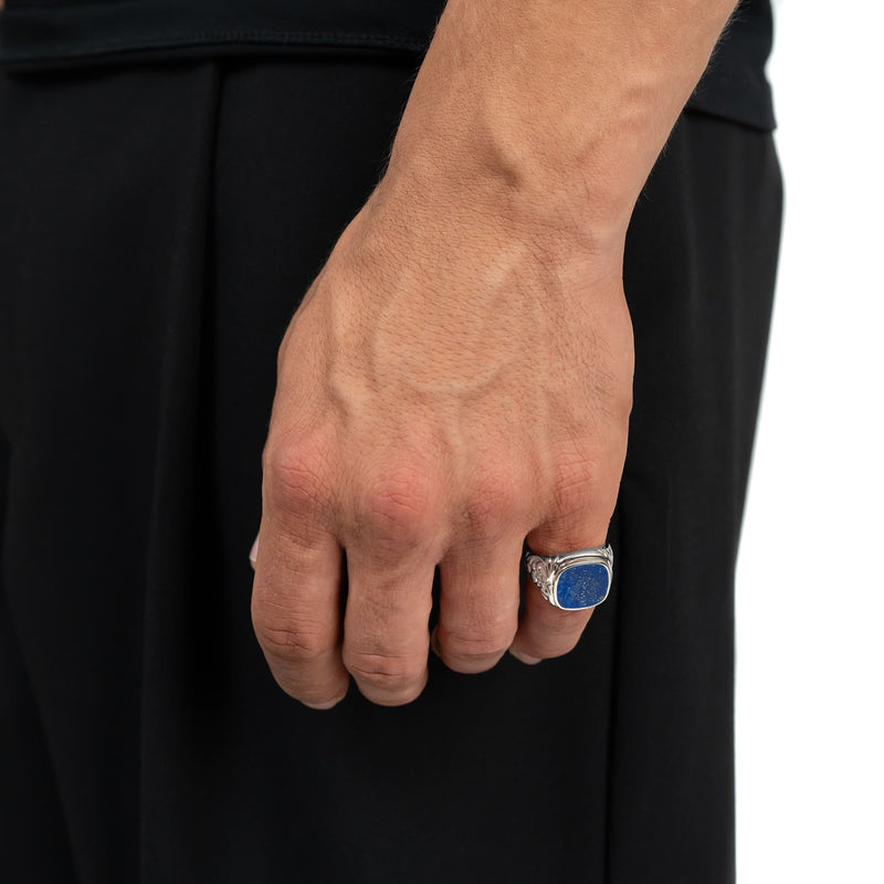 ART NOUVEAU ZEGELRING LAPIS 585, 750 WITGOUD, 950 PLATINA