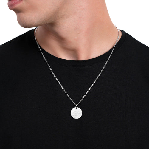 GRAVEERPLAATJE ROND IJSMAT COLLIER 925 ZILVER RHODIUM - IDENTIM®
