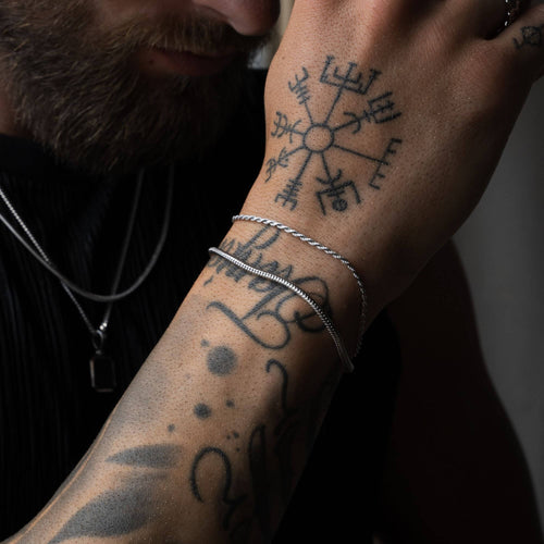 ARMBAND SET KOORD SLANG ZILVEREN ARMBAND 925 ZILVER GERHODINEERD - IDENTIM®