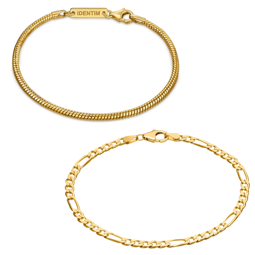 ARMBANDENSET SLANG FIGARO GOUDEN ARMBAND 925 ZILVER 18 KARAAT VERGULD - IDENTIM®
