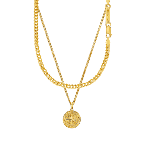KOMPAS KETTING CURB SET 925 ZILVER 18 KARAAT VERGULD - IDENTIM®
