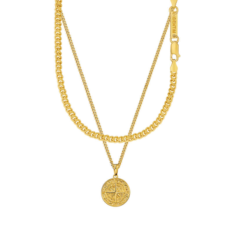 KOMPAS KETTING CURB SET 925 ZILVER 18 KARAAT VERGULD