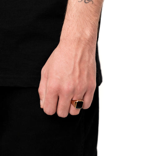 ZEGELRING ONYX OCTAGON 585 GOUD - IDENTIM®