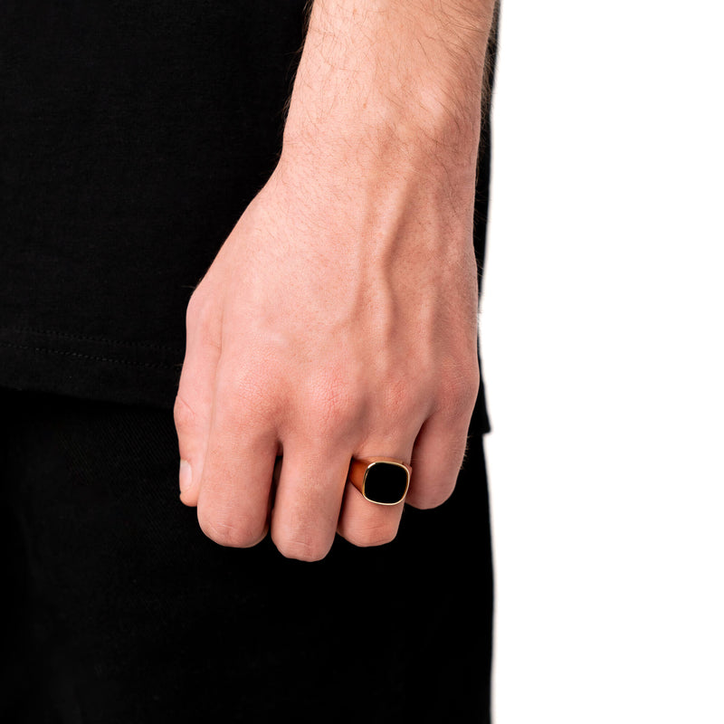 ZEGELRING ONYX VIERKANT 585 GOUD