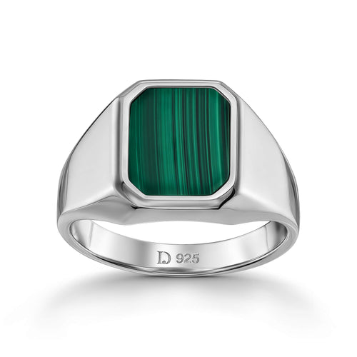 ZEGELRING MALACHIET ACHTHOEK 925 ZILVER GERHODINEERD - IDENTIM®