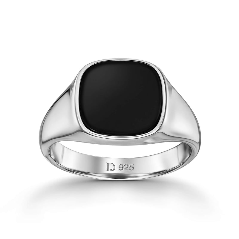 ZEGELRING ONYX VIERKANT 925 ZILVER GERHODINEERD