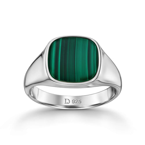 ZEGELRING MALACHIET VIERKANT 925 ZILVER GERHODINEERD - IDENTIM®
