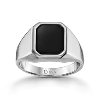 ZEGELRING ONYX OCTAGON 925 ZILVER GERHODINEERD - IDENTIM®