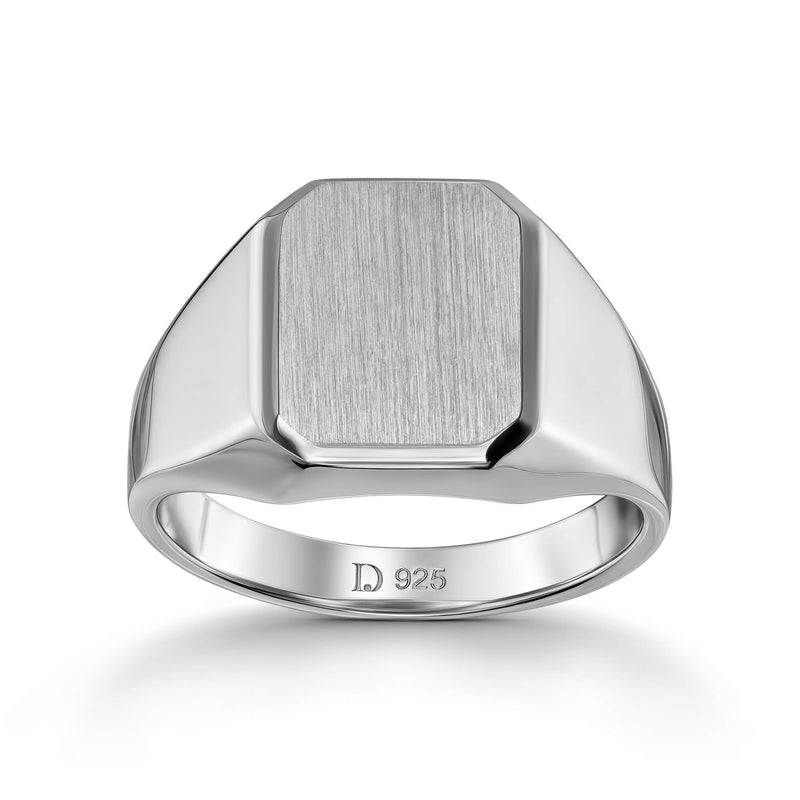 Signetring geborsteld achthoek 925 zilver gerhodineerd