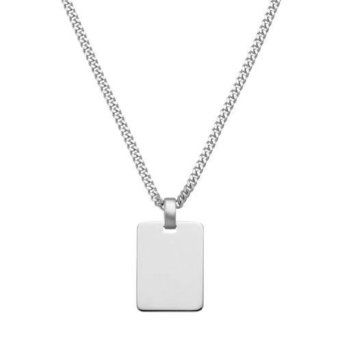 graveerplaatje rechthoek halsketting groot 925 zilver gerhodineerd - identim®