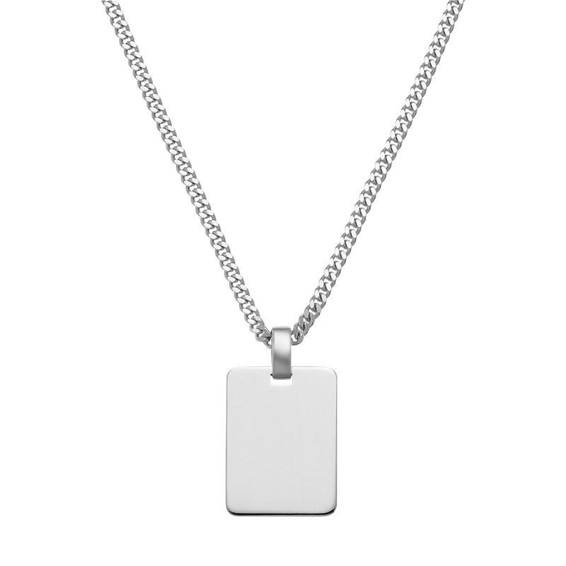 graveerplaatje rechthoek collier groot 925 zilver gerhodineerd