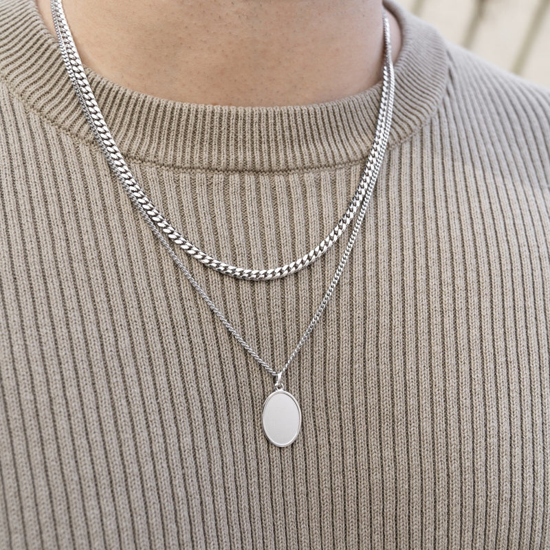 GRAVEERPLAATJE OVAAL COLLIER 925 ZILVER GERHODINEERD