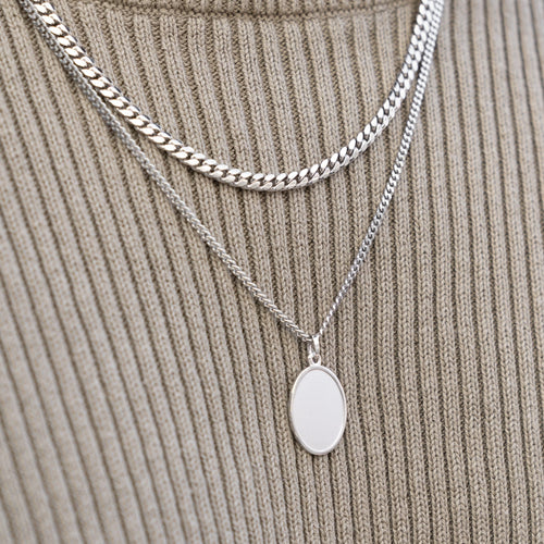 GRAVEERPLAATJE OVAAL COLLIER 925 ZILVER GERHODINEERD - IDENTIM®