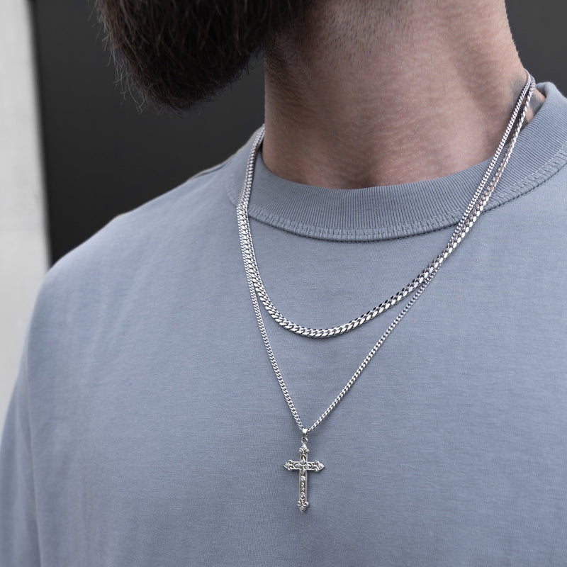 KRUIS KETTING ORNAMENTEN 925 ZILVER GERHODINEERD